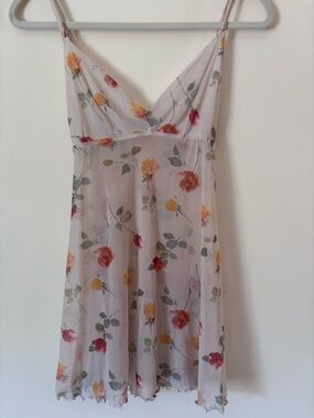 Cosabella vintage mesh White Sheer Floral Slip with Red, Yellow & Gray Blooms